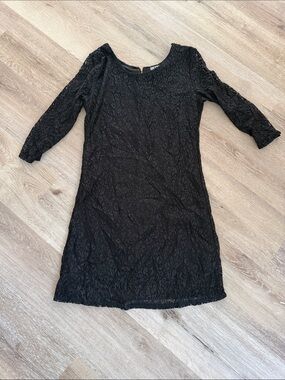 jonathan martin Black Lace Mini Dress with Three-Quarter Sleeves